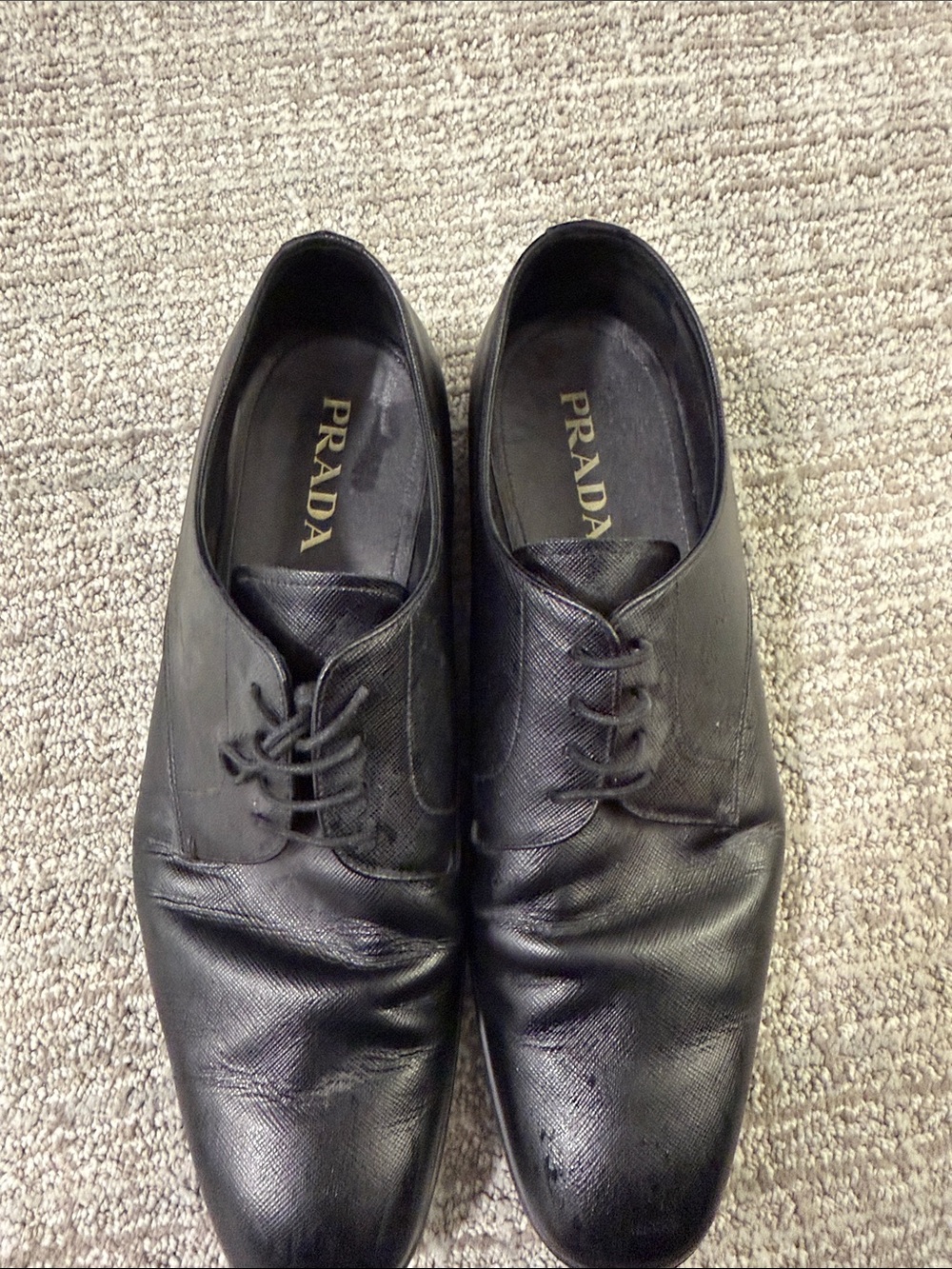 Prada Black Leather Lace-Up Oxfords